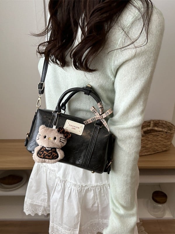 Geantă mică de umăr din PU pentru femei, stil retro Boston, formă de pernă, crossbody versatil
