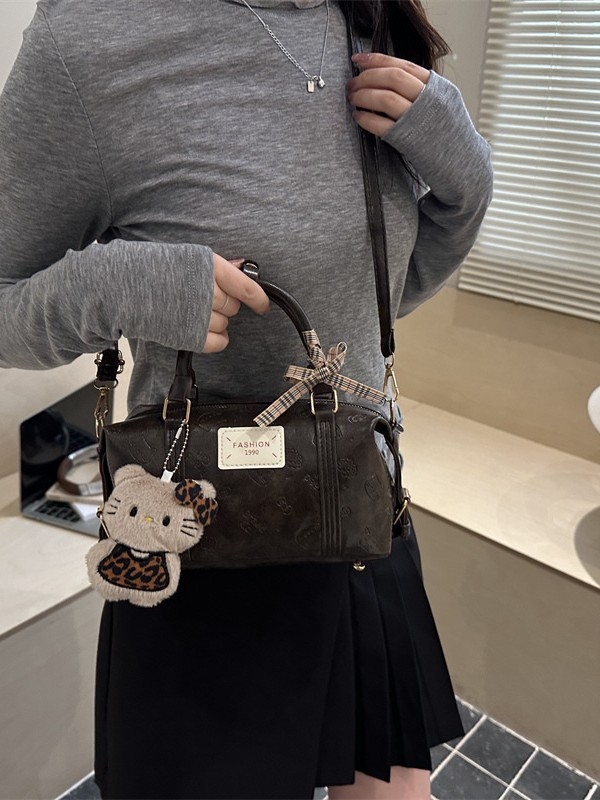 Geantă mică de umăr din PU pentru femei, stil retro Boston, formă de pernă, crossbody versatil