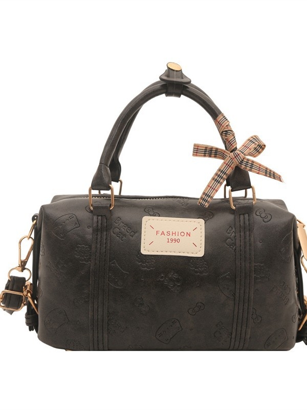 Geantă mică de umăr din PU pentru femei, stil retro Boston, formă de pernă, crossbody versatil