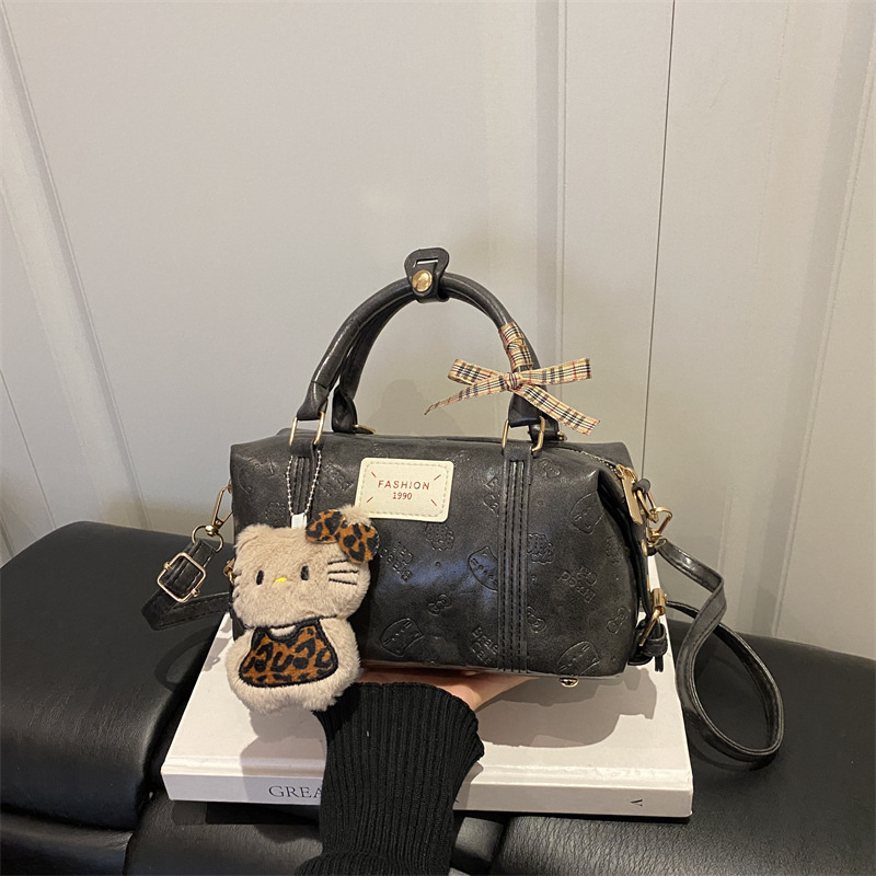 Geantă mică de umăr din PU pentru femei, stil retro Boston, formă de pernă, crossbody versatil