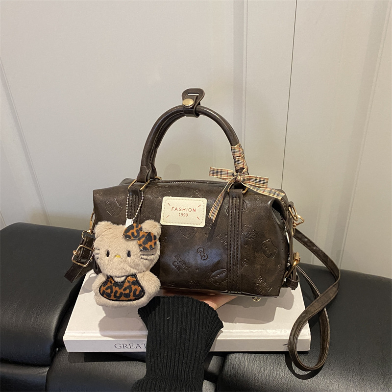 Geantă mică de umăr din PU pentru femei, stil retro Boston, formă de pernă, crossbody versatil