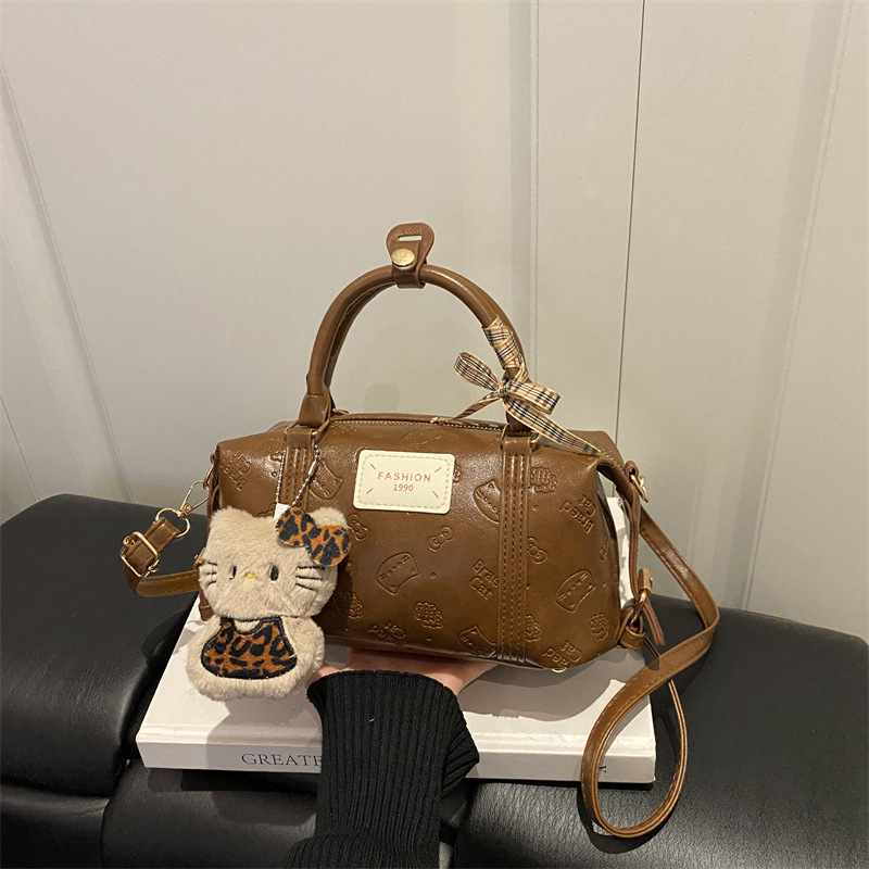 Geantă mică de umăr din PU pentru femei, stil retro Boston, formă de pernă, crossbody versatil