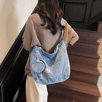 Geantă tote din denim, capacitate mare, primăvara 2025, casual pentru femei pe umăr