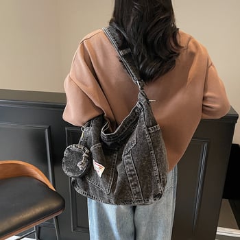 Geantă tote din denim, capacitate mare, primăvara 2025, casual pentru femei pe umăr