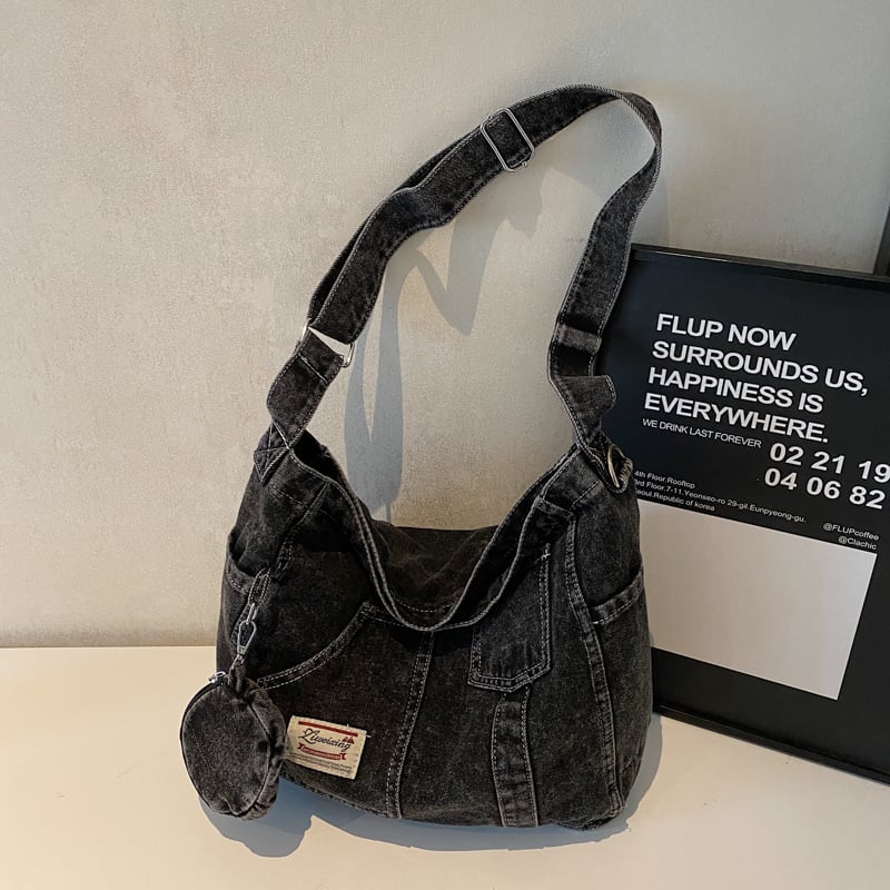 Geantă tote din denim, capacitate mare, primăvara 2025, casual pentru femei pe umăr