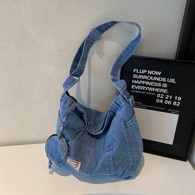 Geantă tote din denim, capacitate mare, primăvara 2025, casual pentru femei pe umăr
