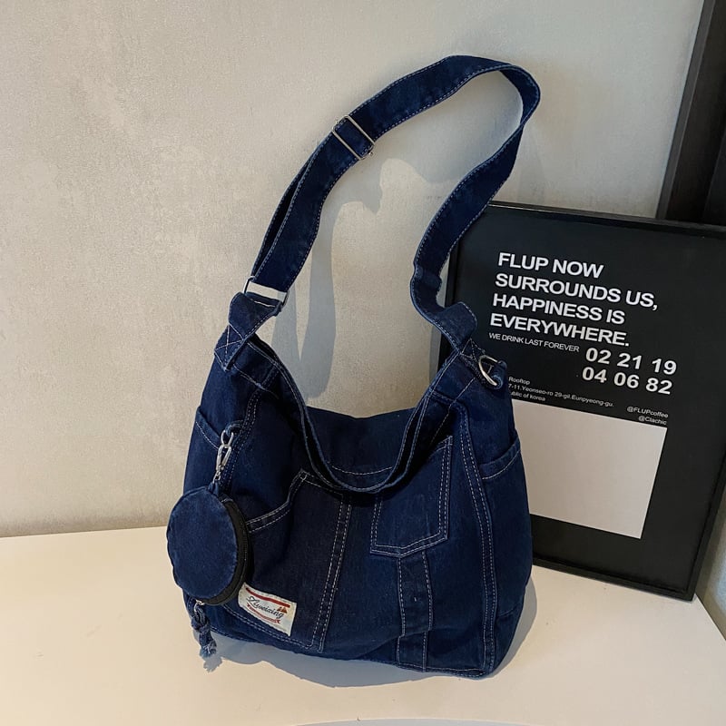 Geantă tote din denim, capacitate mare, primăvara 2025, casual pentru femei pe umăr