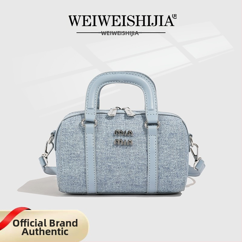Nová džínsová kabelka, dámska bostonská kabelka, všestranná crossbody kabelka v štýle bowlingu