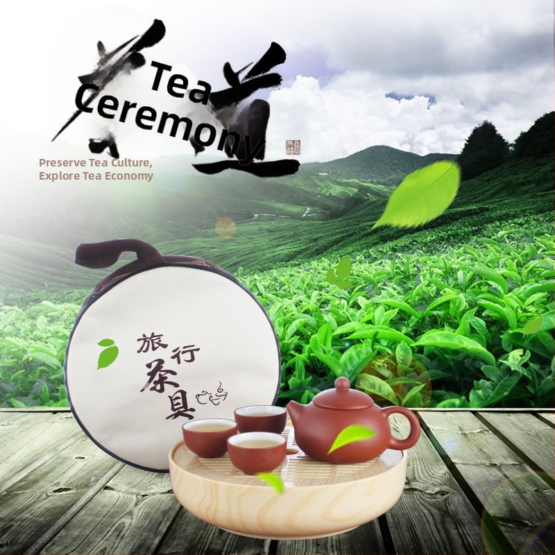 Set Gongfu din lut purpuriu – set de exterior portabil cu ceainic, gaiwan şi farfurie de ceai, patru piese