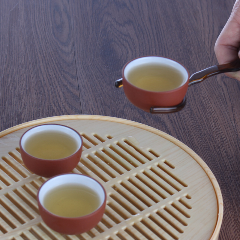 Set Gongfu din lut purpuriu – set de exterior portabil cu ceainic, gaiwan şi farfurie de ceai, patru piese