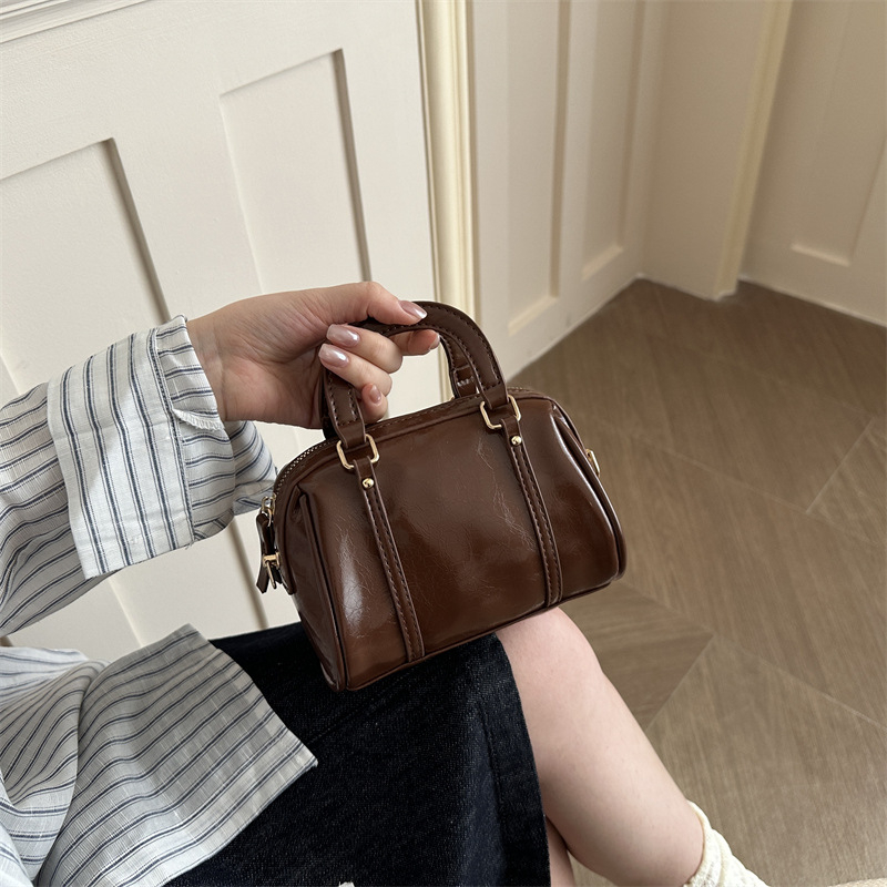 Geantă Boston pentru femei, mică, pătrată, PU, stil retro, pentru umăr sau crossbody