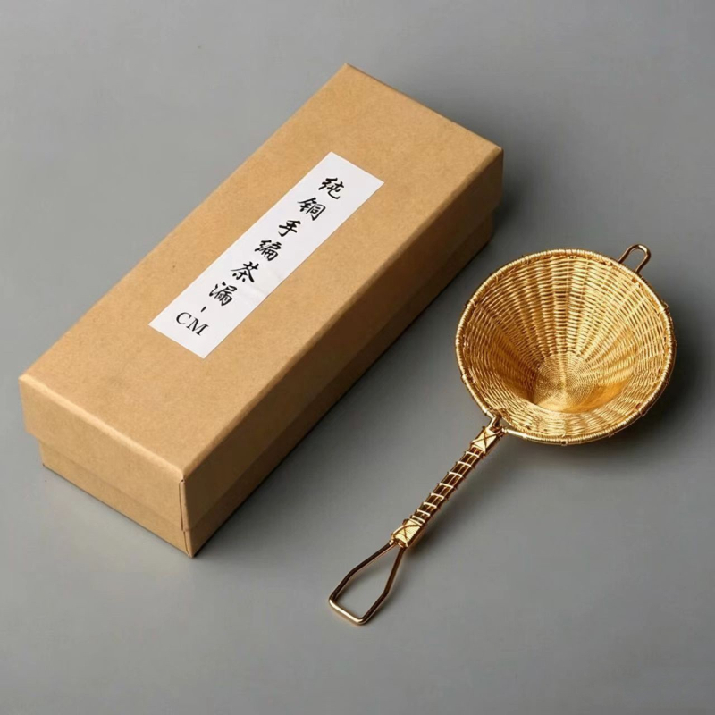Filtru de ceai în stil japonez din cupru pur, plasă țesută manual din aur, accesorii pentru set de ceai placate cu argint, filtru pentru frunze de ceai și separator