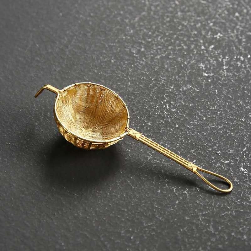 Filtru de ceai în stil japonez din cupru pur, plasă țesută manual din aur, accesorii pentru set de ceai placate cu argint, filtru pentru frunze de ceai și separator