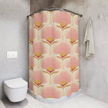 Cortină de duș cu model floral în stil Art Nouveau – decor vintage pentru baie, în nuanțe galben și roz