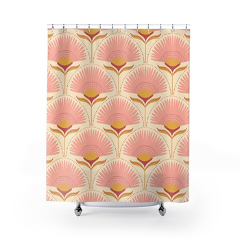 Cortină de duș cu model floral în stil Art Nouveau – decor vintage pentru baie, în nuanțe galben și roz