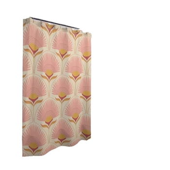 Cortină de duș cu model floral în stil Art Nouveau – decor vintage pentru baie, în nuanțe galben și roz