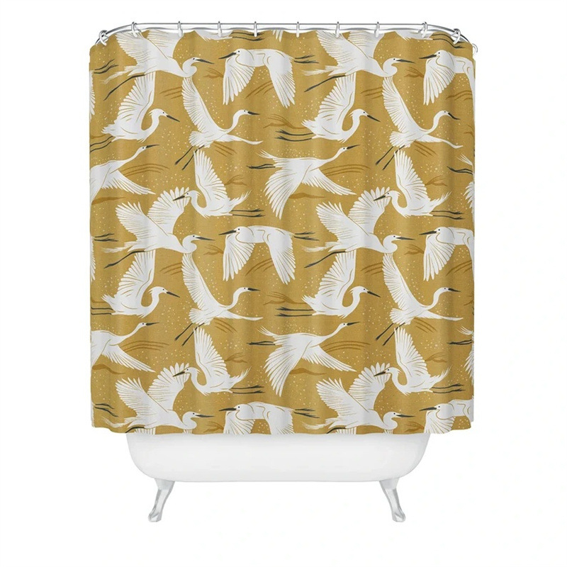 Cortină de duș cu model floral în stil Art Nouveau – decor vintage pentru baie, în nuanțe galben și roz