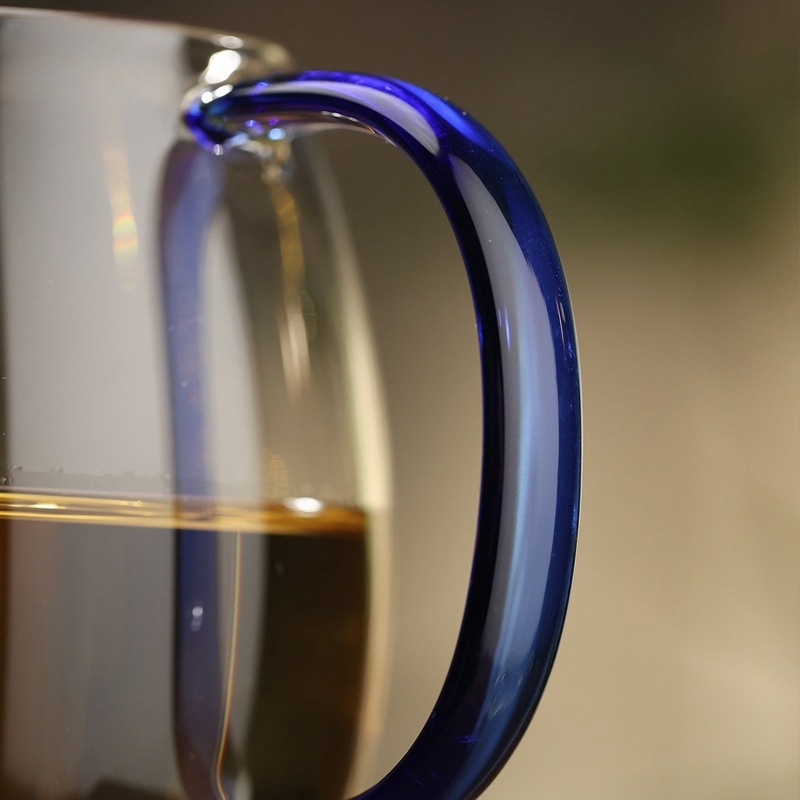 Set de ceai din sticlă borosilicat cu mâner colorat, ceșuță de ceai uniformă și recipient pentru ceai, rezistent la temperaturi înalte și foarte transparent