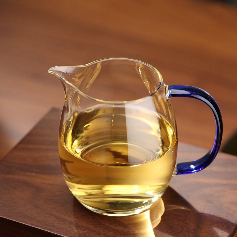Set de ceai din sticlă borosilicat cu mâner colorat, ceșuță de ceai uniformă și recipient pentru ceai, rezistent la temperaturi înalte și foarte transparent