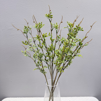 Buchet de plante verzi artificiale, ramură unică cu vază, decor pentru sufragerie, stil Wabi-Sabi