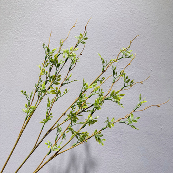 Buchet de plante verzi artificiale, ramură unică cu vază, decor pentru sufragerie, stil Wabi-Sabi