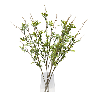 Buchet de plante verzi artificiale, ramură unică cu vază, decor pentru sufragerie, stil Wabi-Sabi