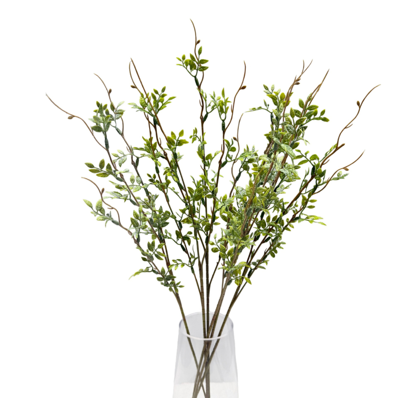 Buchet de plante verzi artificiale, ramură unică cu vază, decor pentru sufragerie, stil Wabi-Sabi