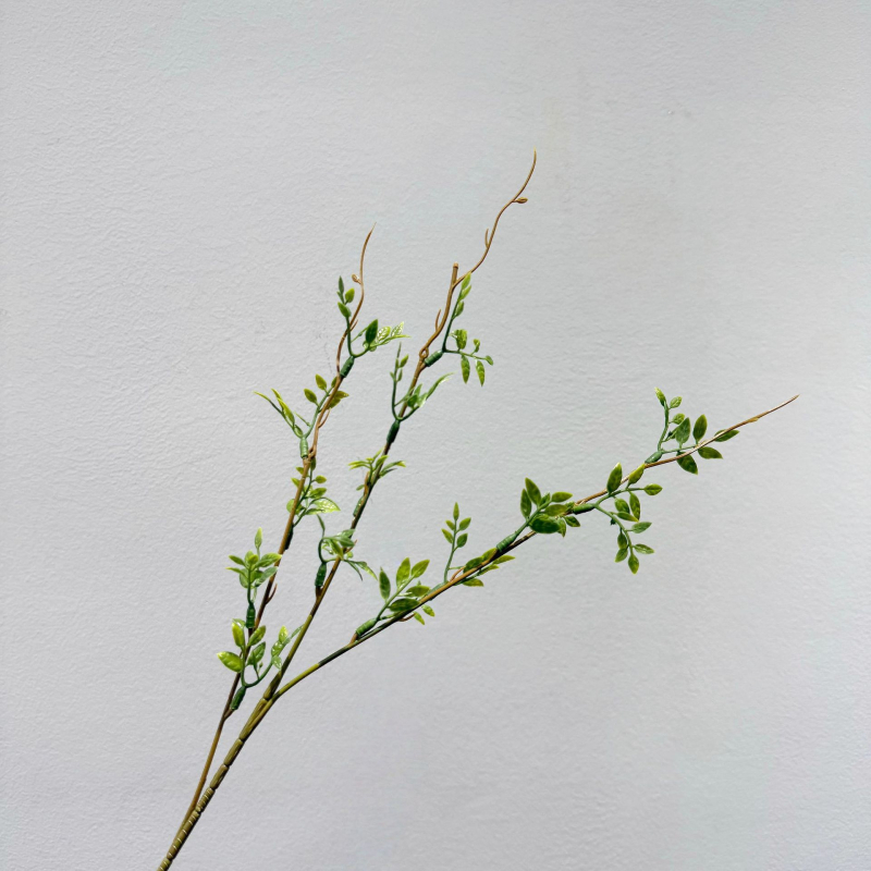 Buchet de plante verzi artificiale, ramură unică cu vază, decor pentru sufragerie, stil Wabi-Sabi