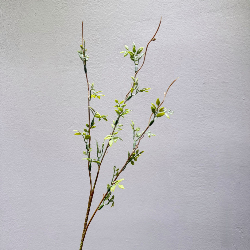 Buchet de plante verzi artificiale, ramură unică cu vază, decor pentru sufragerie, stil Wabi-Sabi