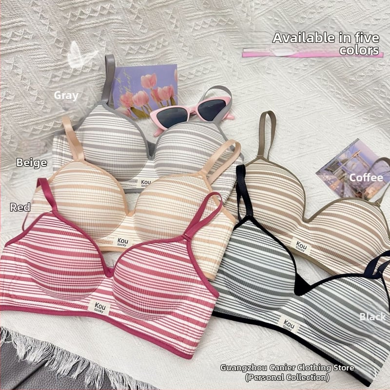 Sutien push-up stil britanic cu dungi, pentru bust mic, fără sârmă, dintr-o bucată, susținere moale