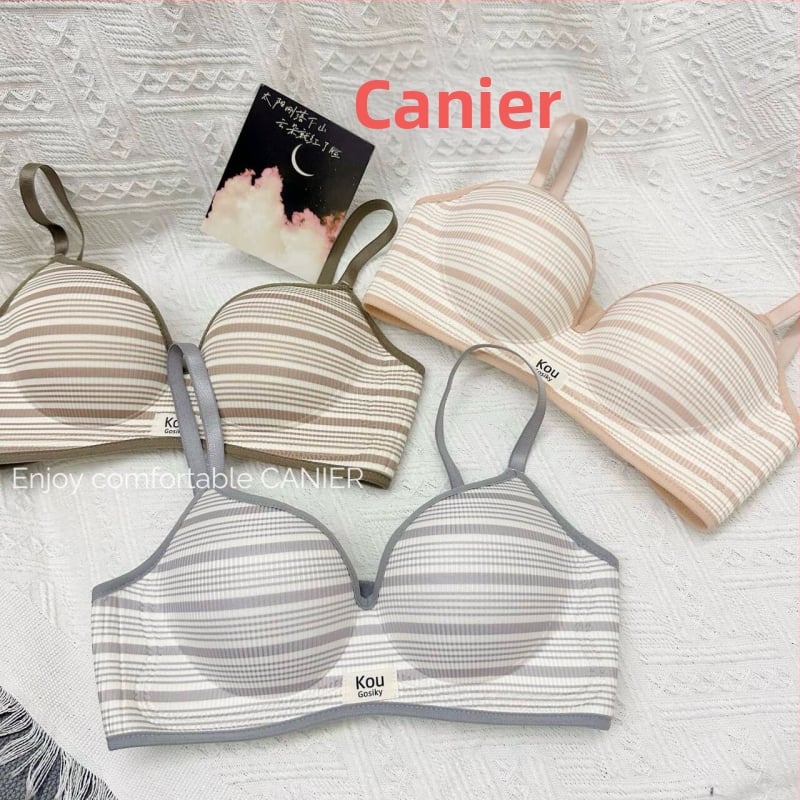 Sutien push-up stil britanic cu dungi, pentru bust mic, fără sârmă, dintr-o bucată, susținere moale