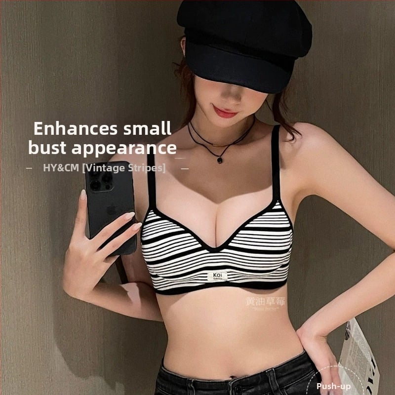 Sutien push-up stil britanic cu dungi, pentru bust mic, fără sârmă, dintr-o bucată, susținere moale