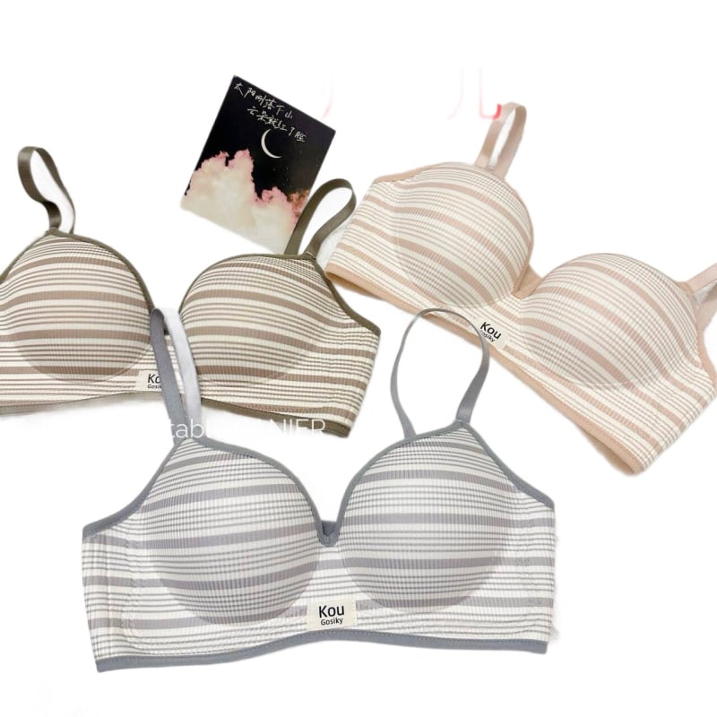 Sutien push-up stil britanic cu dungi, pentru bust mic, fără sârmă, dintr-o bucată, susținere moale