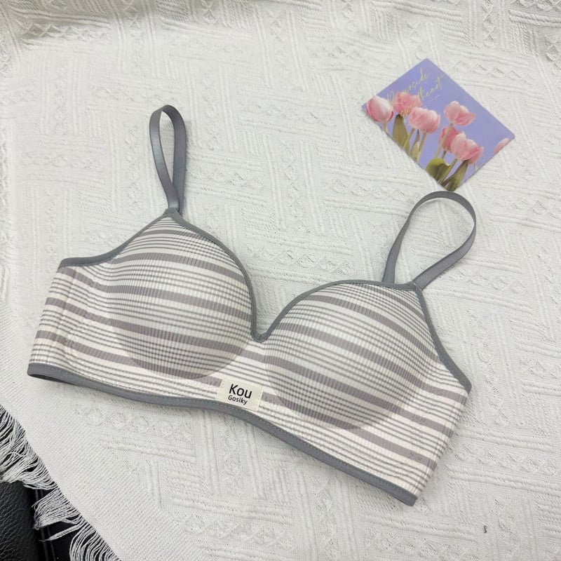 Sutien push-up stil britanic cu dungi, pentru bust mic, fără sârmă, dintr-o bucată, susținere moale