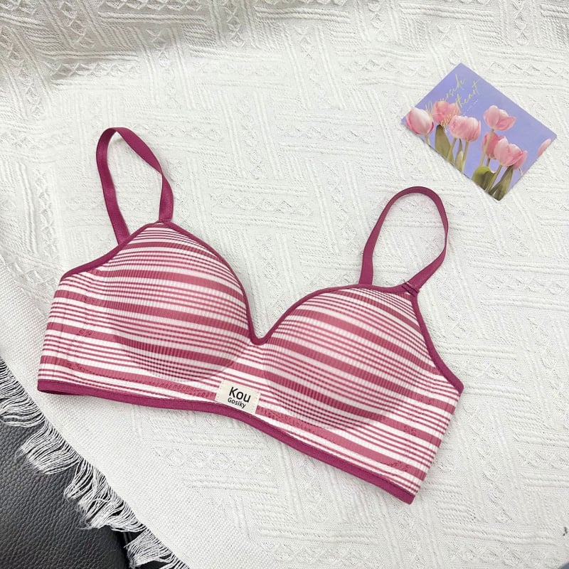 Sutien push-up stil britanic cu dungi, pentru bust mic, fără sârmă, dintr-o bucată, susținere moale