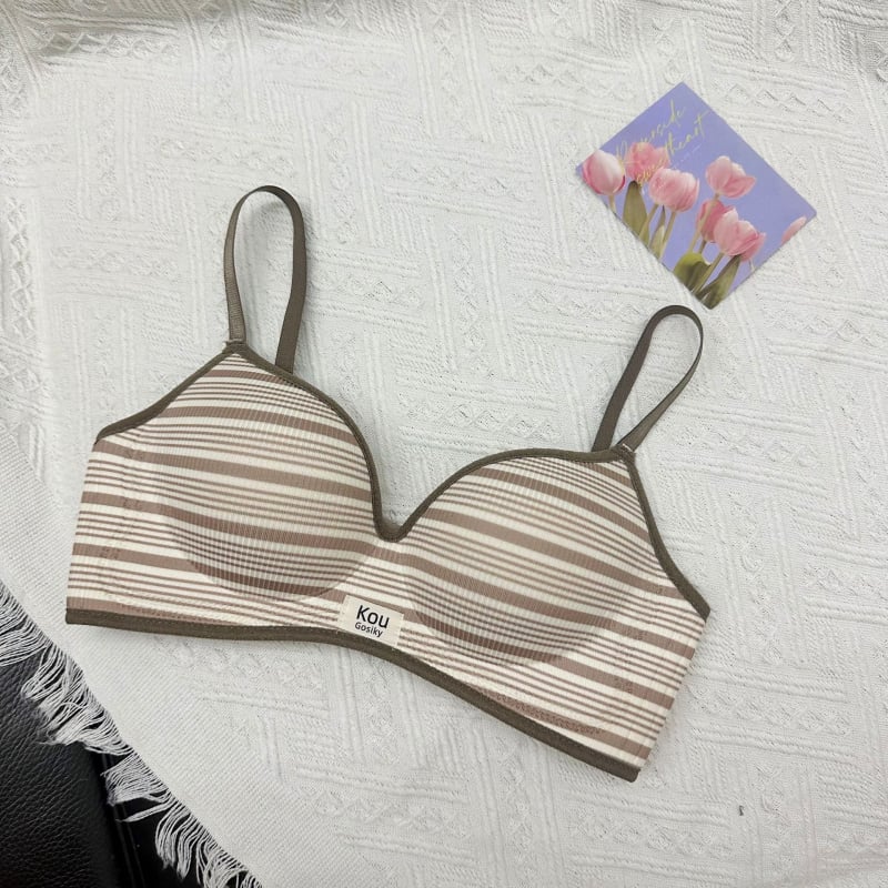 Sutien push-up stil britanic cu dungi, pentru bust mic, fără sârmă, dintr-o bucată, susținere moale