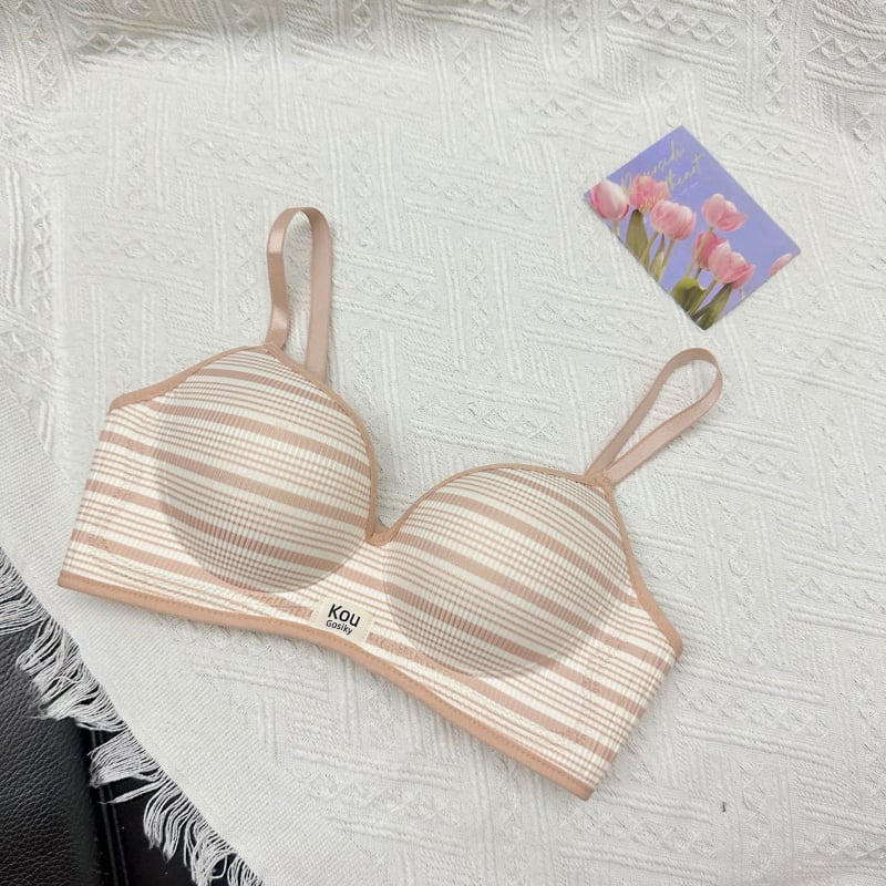 Sutien push-up stil britanic cu dungi, pentru bust mic, fără sârmă, dintr-o bucată, susținere moale