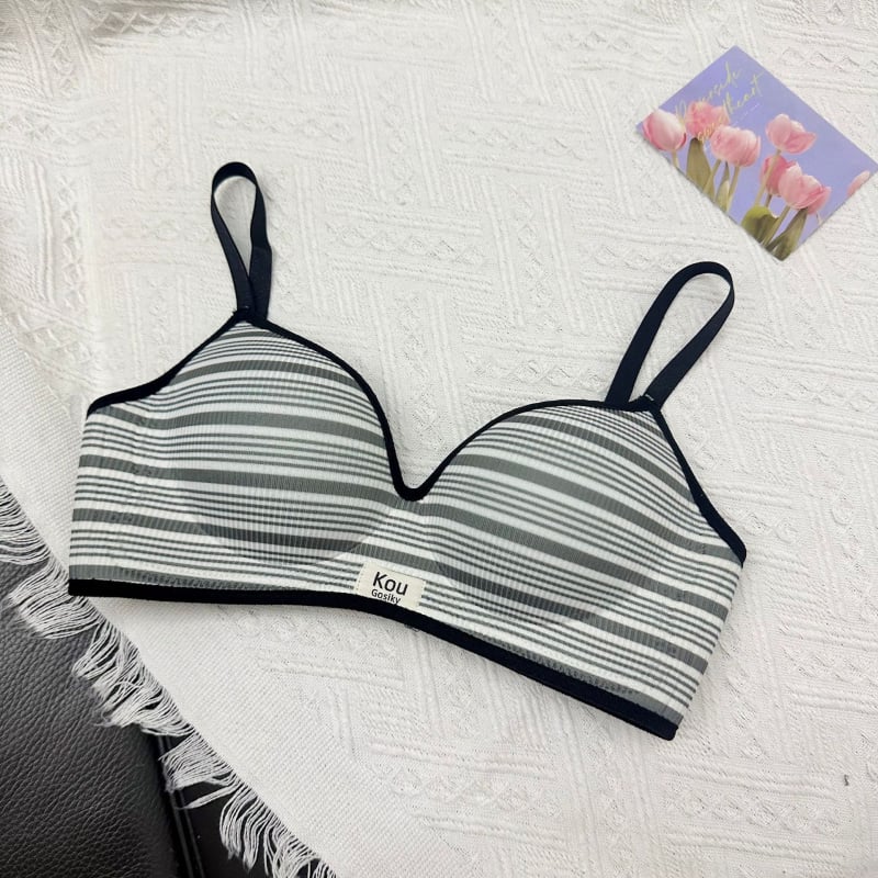 Sutien push-up stil britanic cu dungi, pentru bust mic, fără sârmă, dintr-o bucată, susținere moale