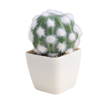 Mini cactus artificial bonsai în ghiveci din plastic pentru decor de birou