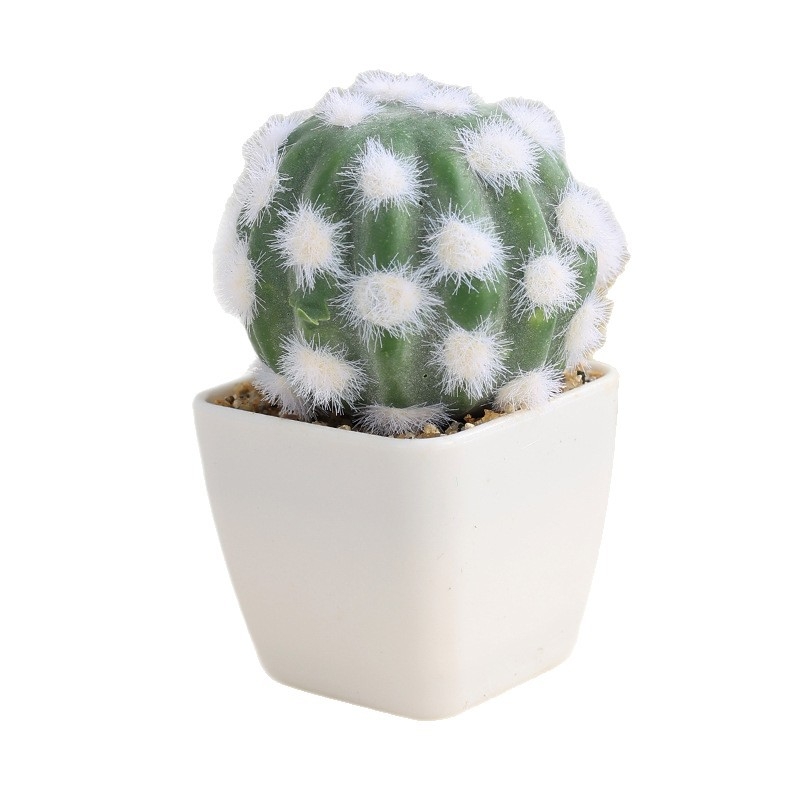 Mini cactus artificial bonsai în ghiveci din plastic pentru decor de birou