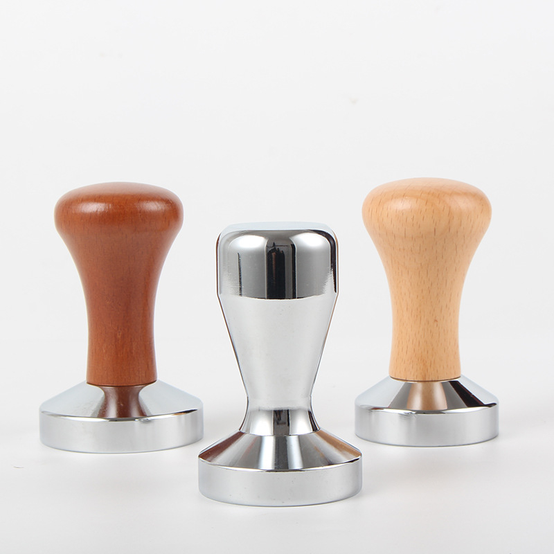 Tampom de cafea cu mâner din lemn și cap metalic, kit de umplere 51mm/58mm