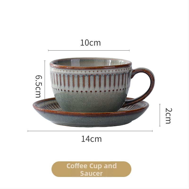Set ceramice pentru cafea cu latte art și farfurioare pentru doi, stil retro, inspirație japoneză, lux discret retro