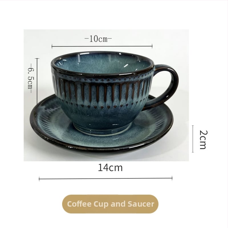 Set ceramice pentru cafea cu latte art și farfurioare pentru doi, stil retro, inspirație japoneză, lux discret retro