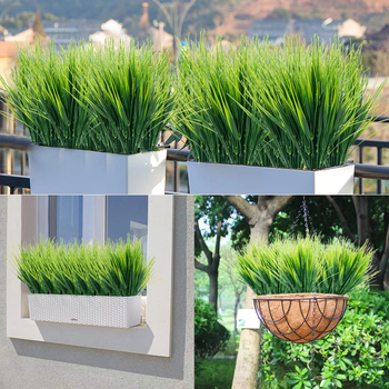 Iarbă artificială de primăvară pentru amenajări, aspect de iarbă de grâu, 32 cm înălțime, plastic, set de 7 fire de iarbă, decor în ghiveci, pentru nunți și decor exterior
