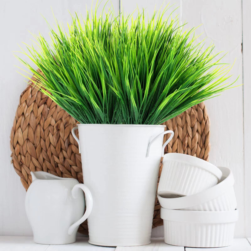 Iarbă artificială de primăvară pentru amenajări, aspect de iarbă de grâu, 32 cm înălțime, plastic, set de 7 fire de iarbă, decor în ghiveci, pentru nunți și decor exterior