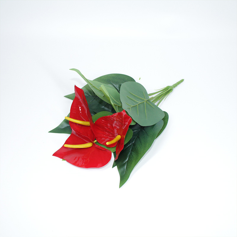 Anturium roșu artificial, 18 tulpini, 5 flori, plantă decorativă pentru interior, accesoriu pentru fotografie de nuntă