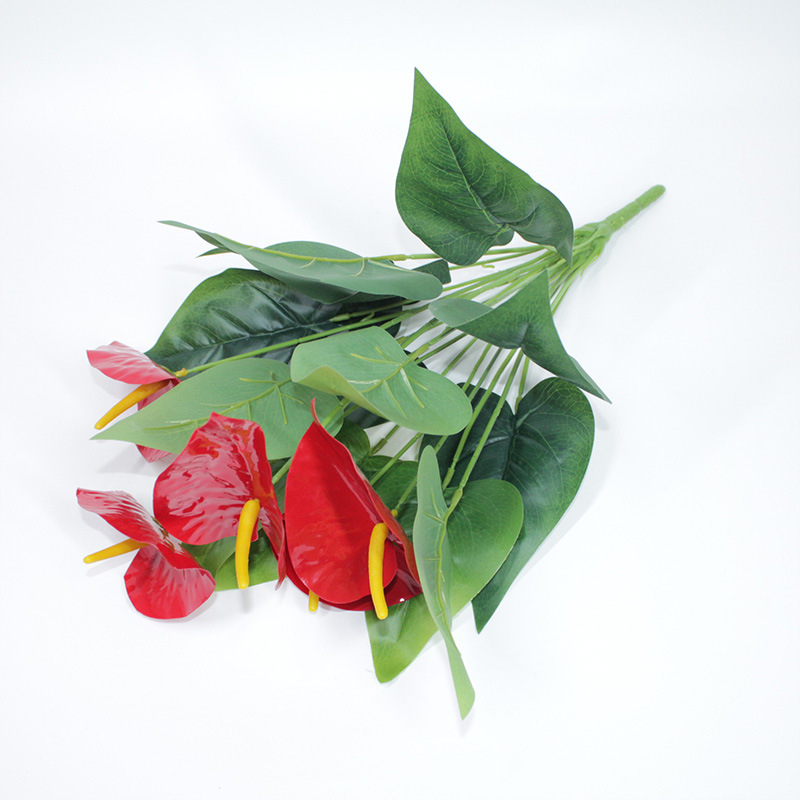 Anturium roșu artificial, 18 tulpini, 5 flori, plantă decorativă pentru interior, accesoriu pentru fotografie de nuntă