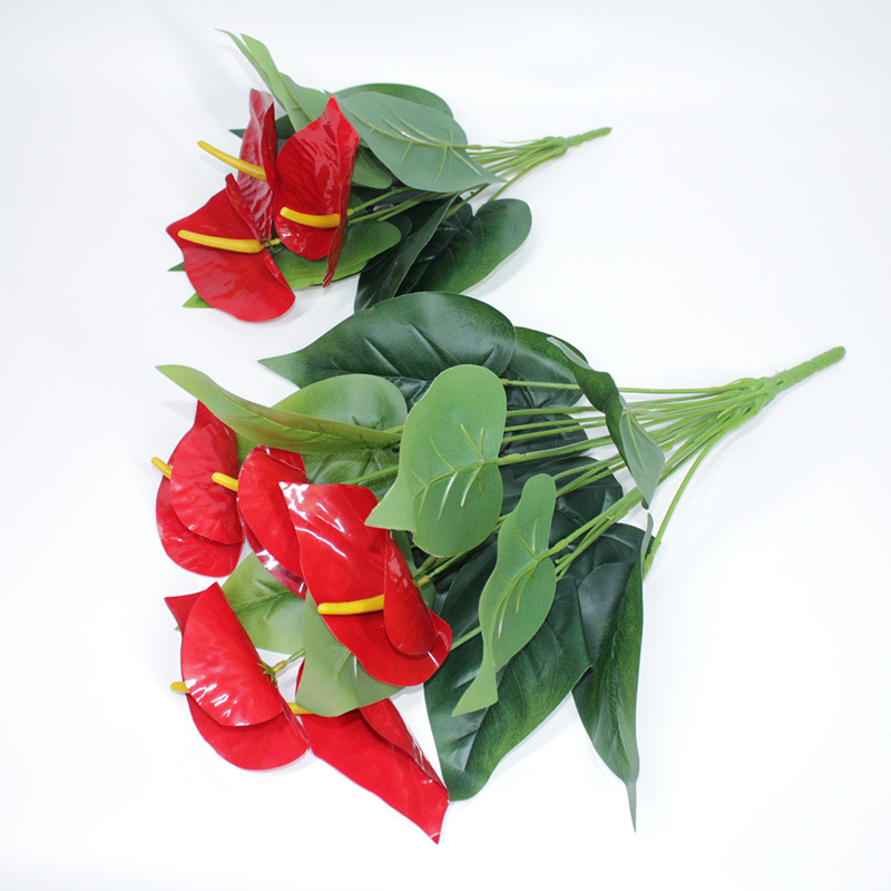 Anturium roșu artificial, 18 tulpini, 5 flori, plantă decorativă pentru interior, accesoriu pentru fotografie de nuntă