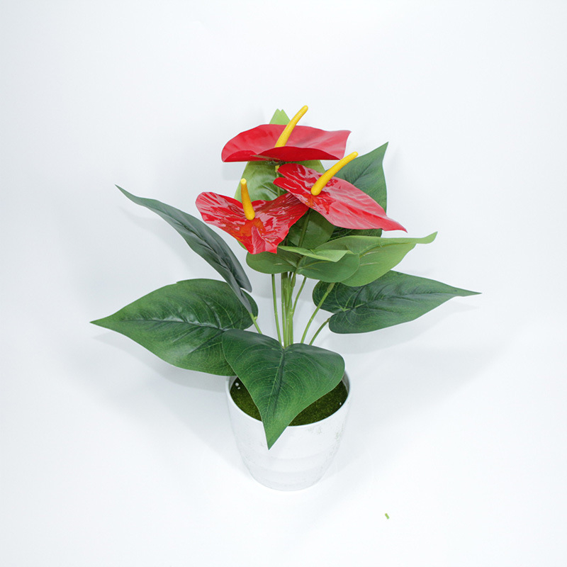 Anturium roșu artificial, 18 tulpini, 5 flori, plantă decorativă pentru interior, accesoriu pentru fotografie de nuntă