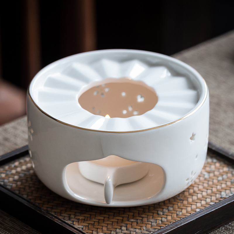 Ceainic ceramic mare, în stil japonez, cu suport pentru lumânare pentru încălzire și menținerea căldurii ceaiului